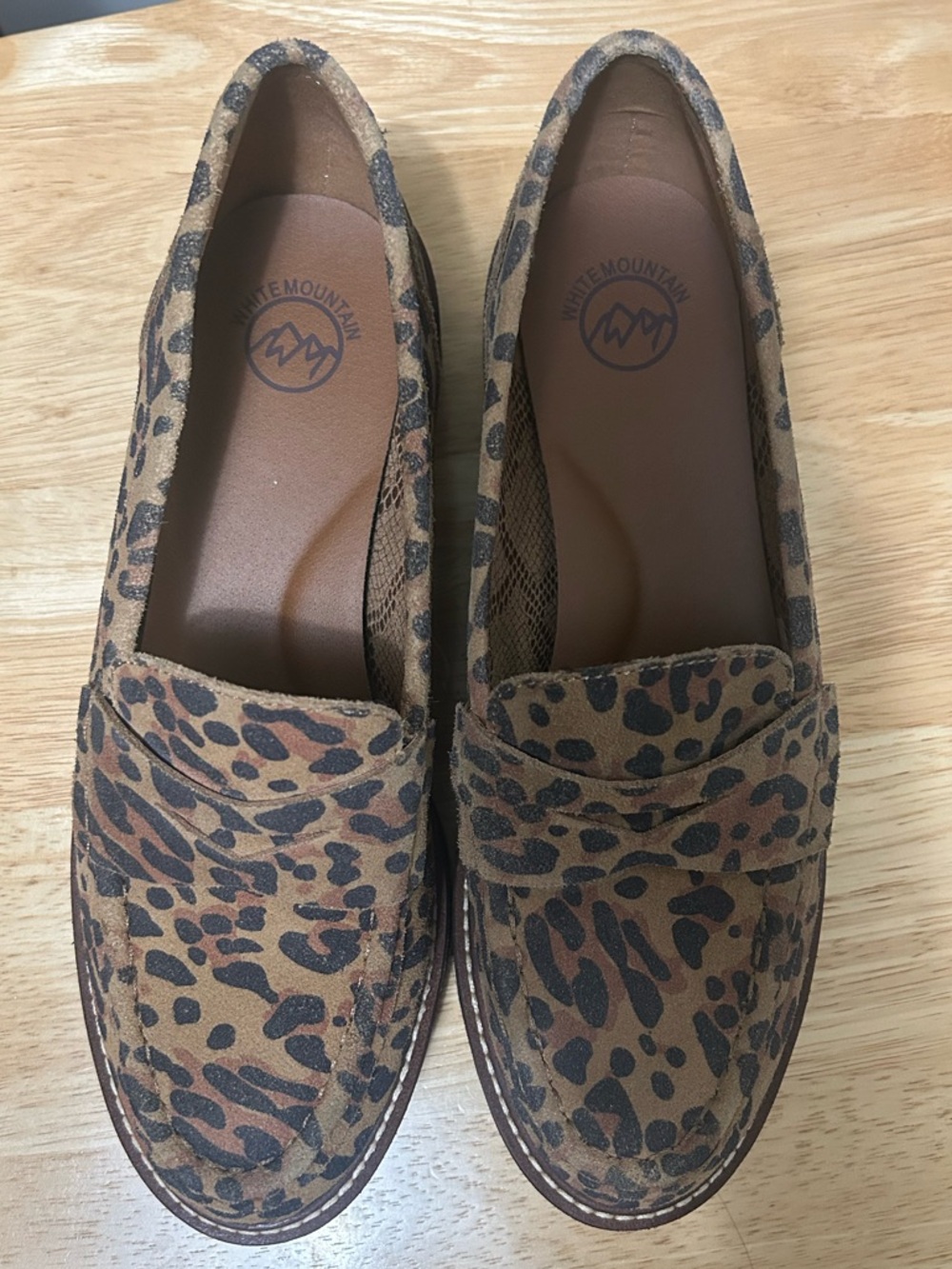 White Mountain Leopard Print Suede Flats in Brown and Black